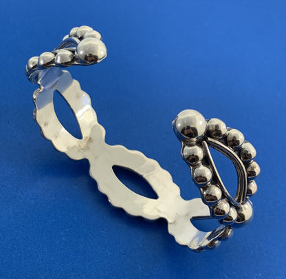 Vintage Taxco TJ-65 925 Sterling Silver Bead Ball Open Statement Cuff Bracelet