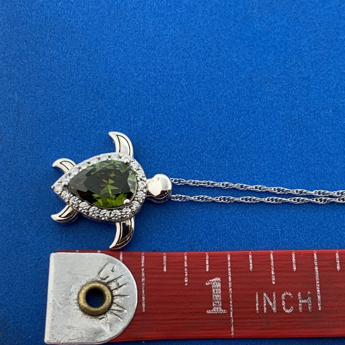 Karizia Spa Italy Sterling Silver Green Cubic Zirconia Turtle Pendant Necklace