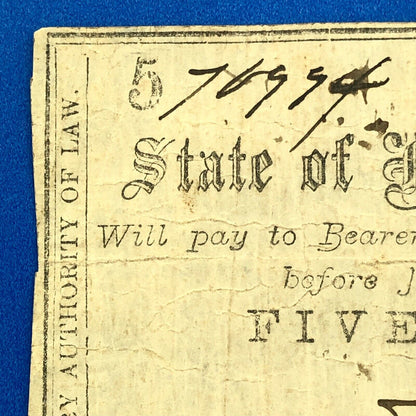 1861 State Of North Carolina 5 Cents 5c Civil War Obsolete State Scrip Note