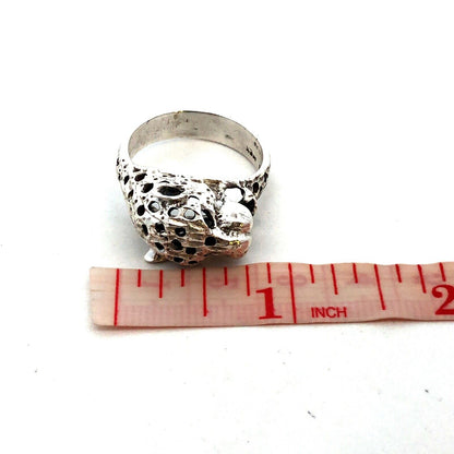 Vintage Mexico 925 Sterling Silver Cheetah Jaguar Cat Head Statement Ring
