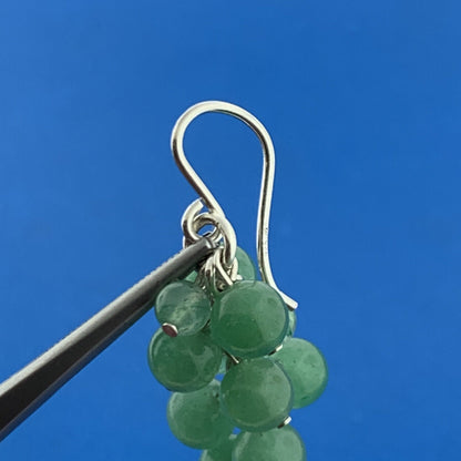 Designer 925 Sterling Silver Aventurine Bead Grape Cluster Drop Dangle Earrings