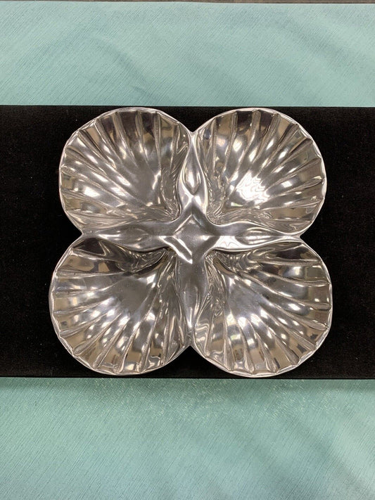 Aluminum High Polished 4 Compartment Shell Relish Dip Serving Tray