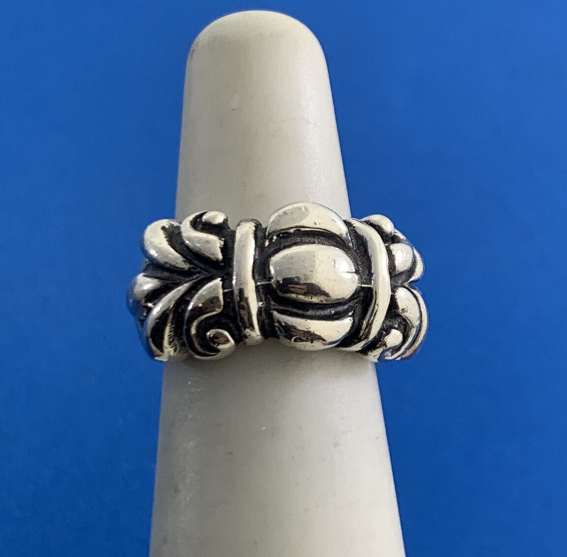 925 Sterling Silver Fleur De Lis Wide Band Size 4.75 Ring
