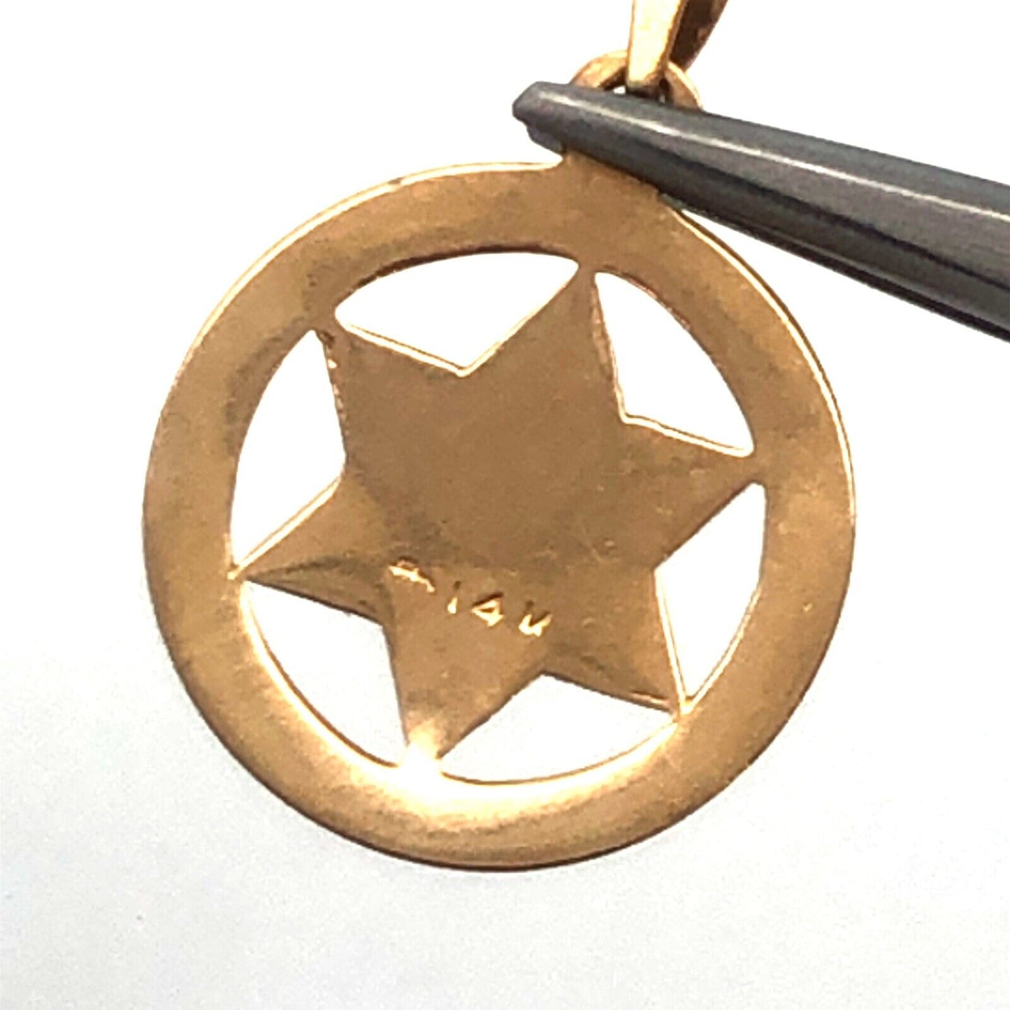 Designer 14K Yellow Gold Cutout 6-Point Star of David Hebrew Round Pendant