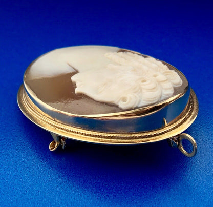 Victorian 14K Yellow Gold Oval Carved Cameo Pin Brooch Option Pendant
