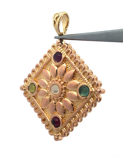 Designer Italy 14K Yellow Gold Multi-Gemstone Cabochon Statement Pendant
