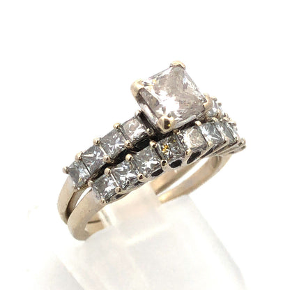 Designer 14K White Gold Princess Diamond Solitaire W/Accents Two Ring Bridal Set