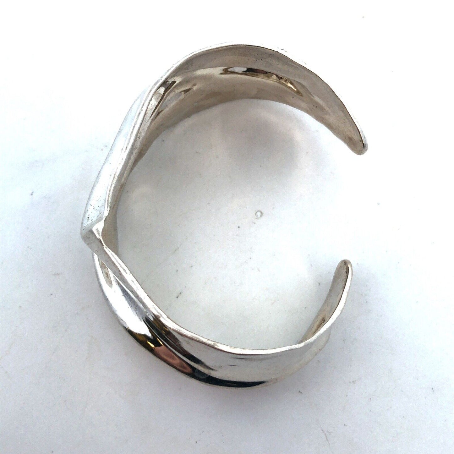 Designer HG 925 Sterling Silver Wave Textured Wide Open Cuff Bracelet