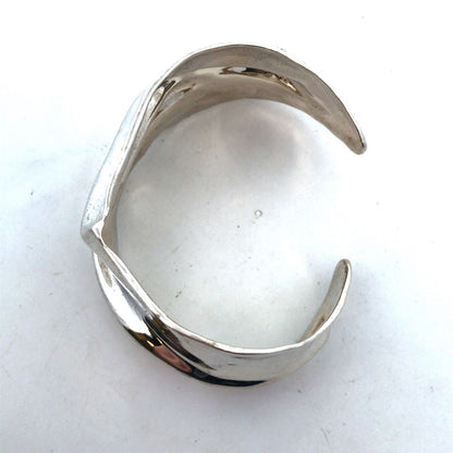 Designer HG 925 Sterling Silver Wave Textured Wide Open Cuff Bracelet