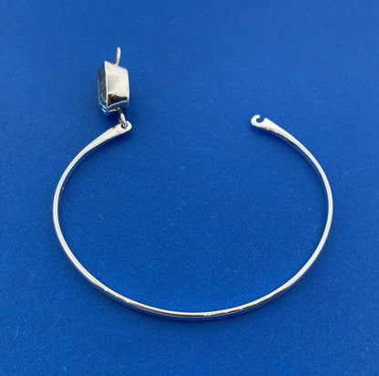 Designer 925 Sterling Silver Oval Blue Topaz Solitaire Statement Cuff Bracelet