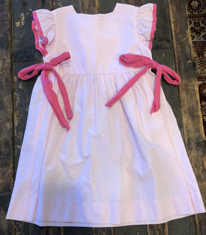 Designer Stitch Fish Girls Size 5 Light Pink White Gingham Checker Bow Dress