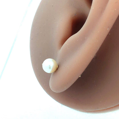 14K Yellow Gold Round Pearl Solitaire Ball Everyday Stud Earrings