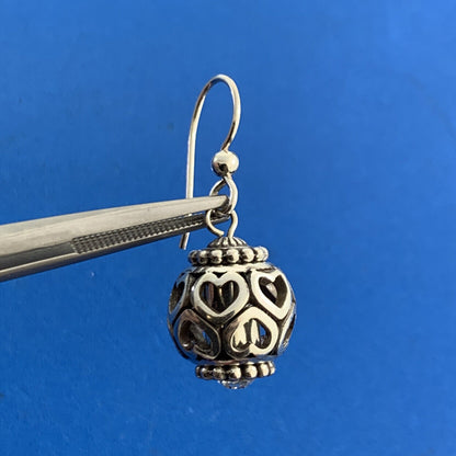Designer 925 Sterling Silver Cubic Zirconia Open Heart Drop Dangle Ball Earrings