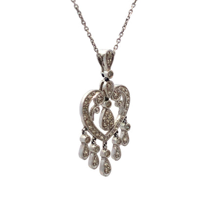 Gordon's 14k White Gold Diamond Heart Pendant Dangle Necklace JWBR