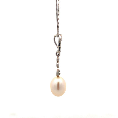Designer AJ 14K White Gold Diamond Pearl Bridal Pendnat June Wedding Necklace