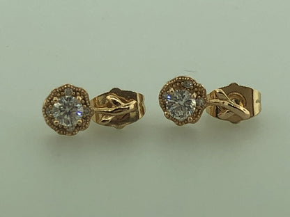 Vintage Costume Gold Toned Cubic Zirconia CZ Flower Drop Stud Earrings