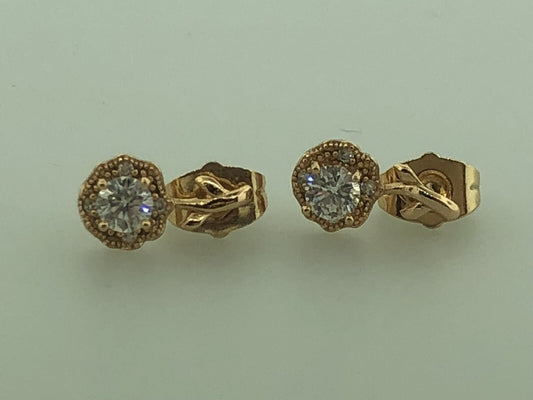 Vintage Costume Gold Toned Cubic Zirconia CZ Flower Drop Stud Earrings