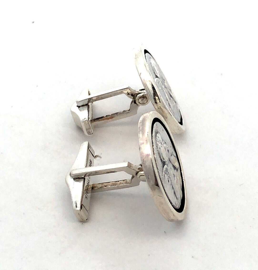 925 Sterling Silver Designer Round Cherub Angel Cufflinks