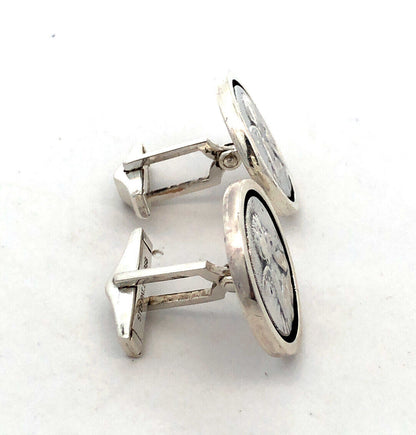 925 Sterling Silver Designer Round Cherub Angel Cufflinks