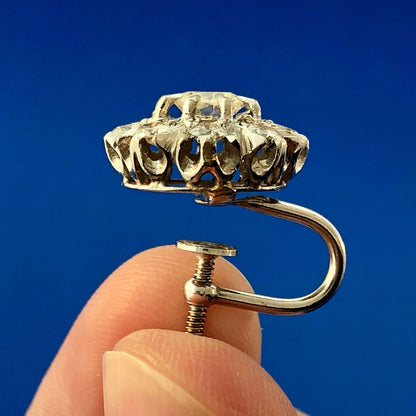 Art Deco Art Nouveau 14K White Gold Diamond Floral Starburst Screw Back Earrings