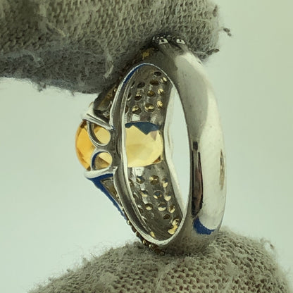 Estate Designer 925 Sterling Silver Yellow Canary White Cubic Zirconia Ring