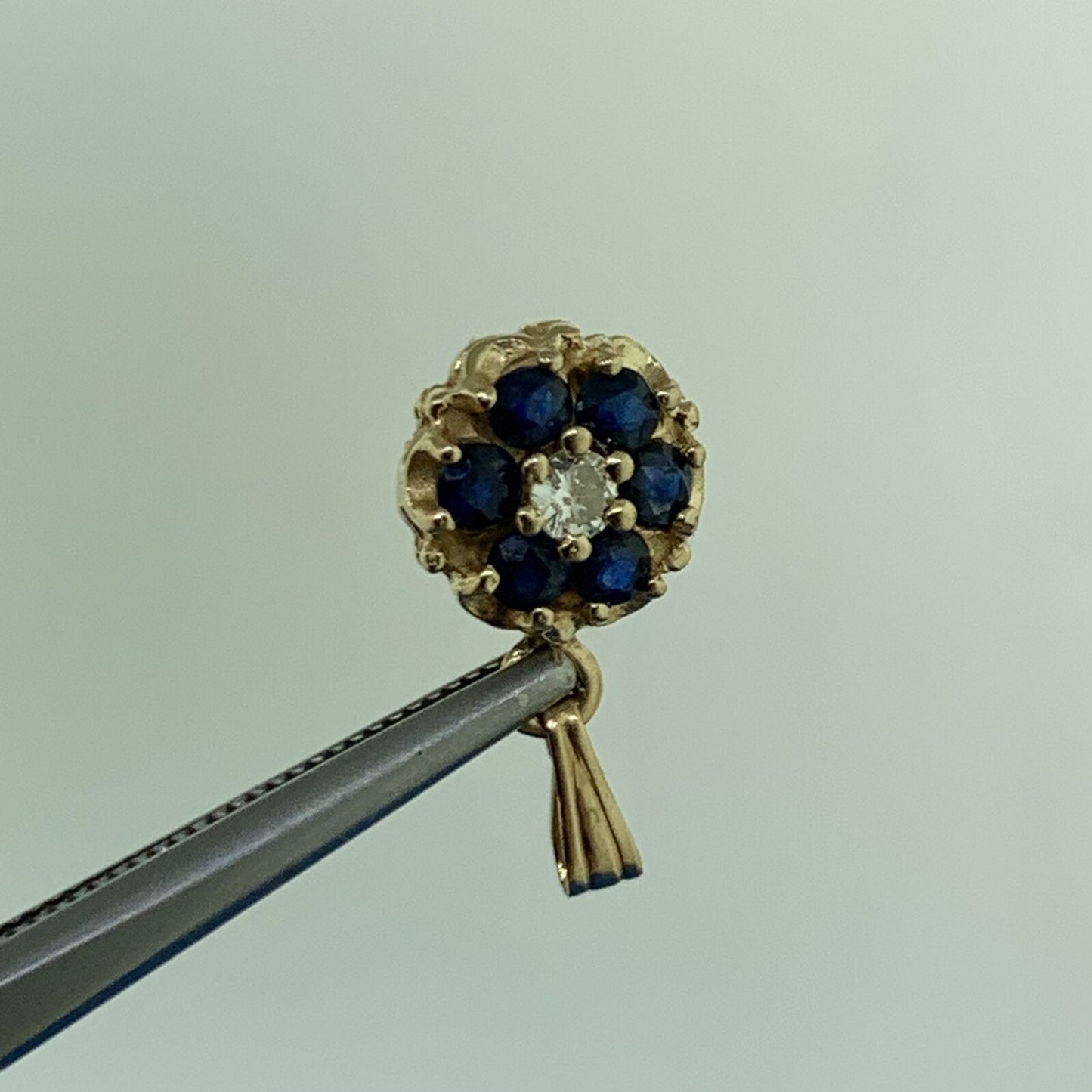 14K Yellow Gold Blue Sapphire Diamond Accented Floral Petite Charm Pendant