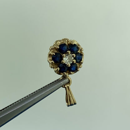 14K Yellow Gold Blue Sapphire Diamond Accented Floral Petite Charm Pendant