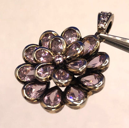 Designer Vermeil Sterling Silver Purple Cubic Zirconia Flower Statement Pendant