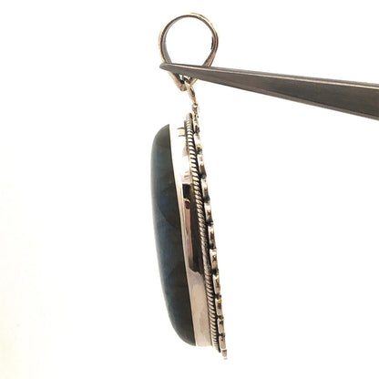 Vintage 925 Sterling Silver Oval Cabochon Labradorite Large Statement Pendant