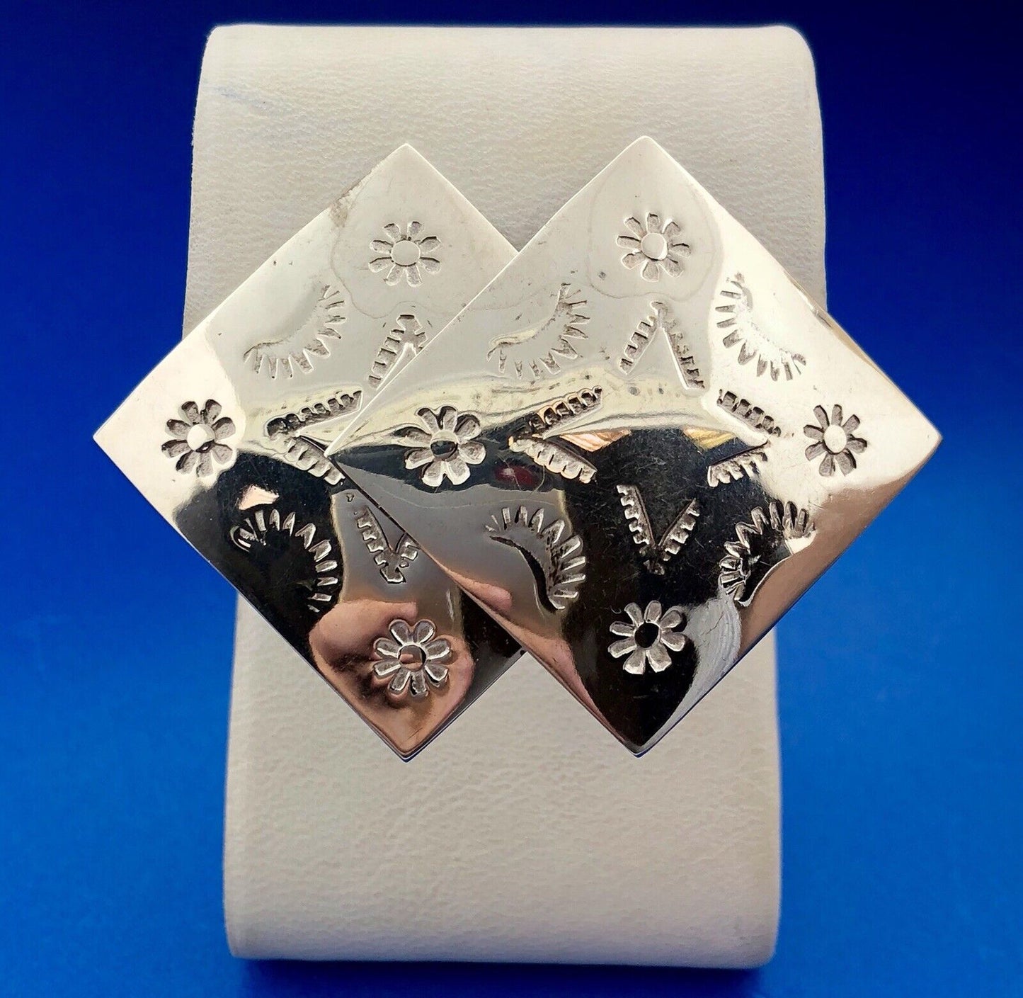 Taxco 925 Sterling Silver Urban Cowboy Square Stamped Statement Stud Earrings