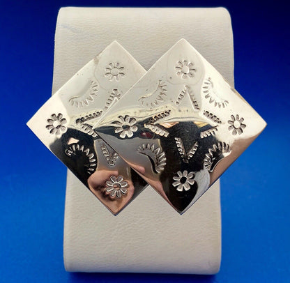 Taxco 925 Sterling Silver Urban Cowboy Square Stamped Statement Stud Earrings