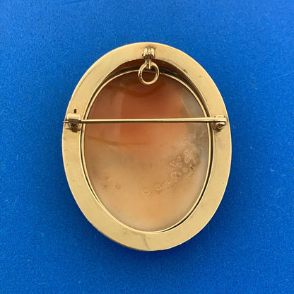 14K Yellow Gold Carved Oval Cameo Statement Brooch Pendant