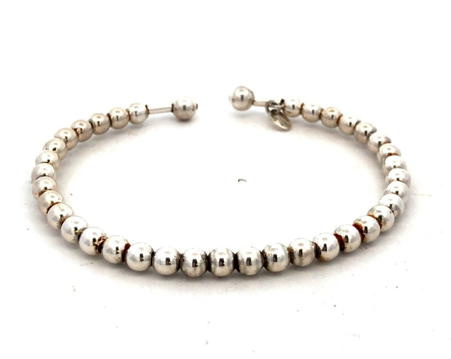 Estate Italy 925 Sterling Silver Beaded Stackable Oval Open Cuff Bracelet