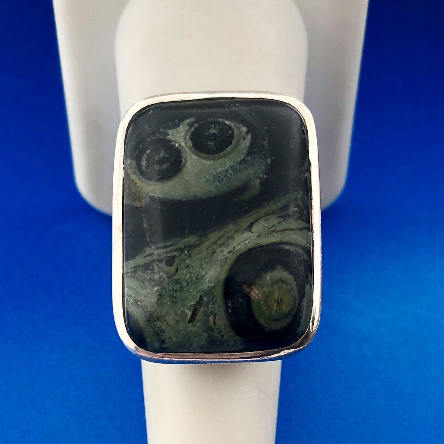 Modernist Sterling Silver Kambaba/Crocodile Eye Jasper Rectangle Statement Ring