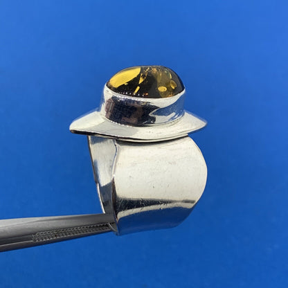 Vintage George Nakai Navajo Sterling Silver 925 Amber Abstract Bypass Ring