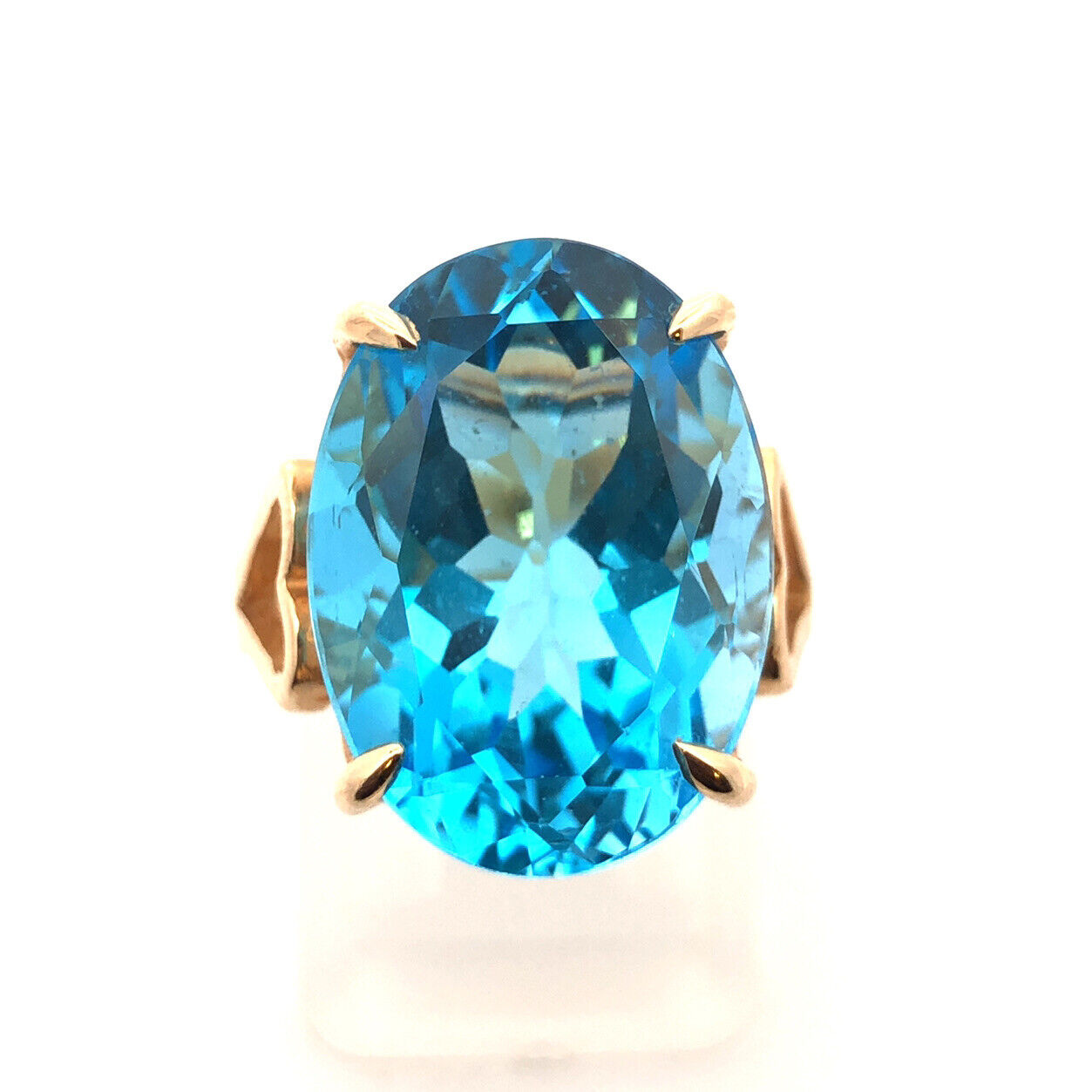 Designer 14K Yellow Gold Oval London Blue Topaz Statement Cocktail Ring