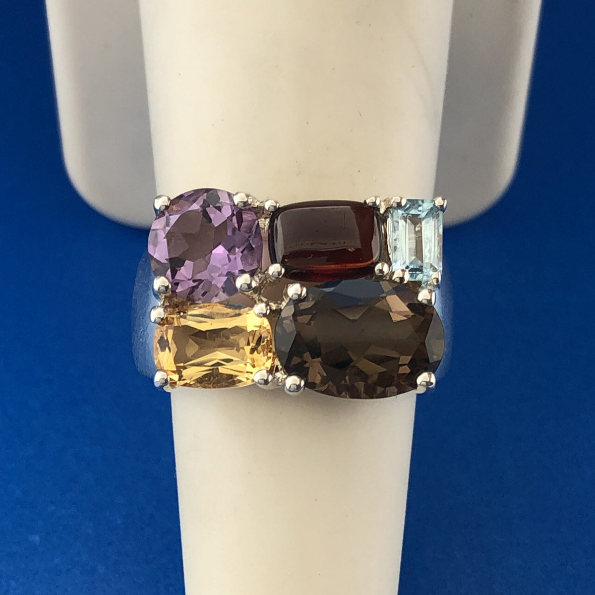 Designer China Sterling Silver Multi Stone Cigar Band Statement Cocktail Ring