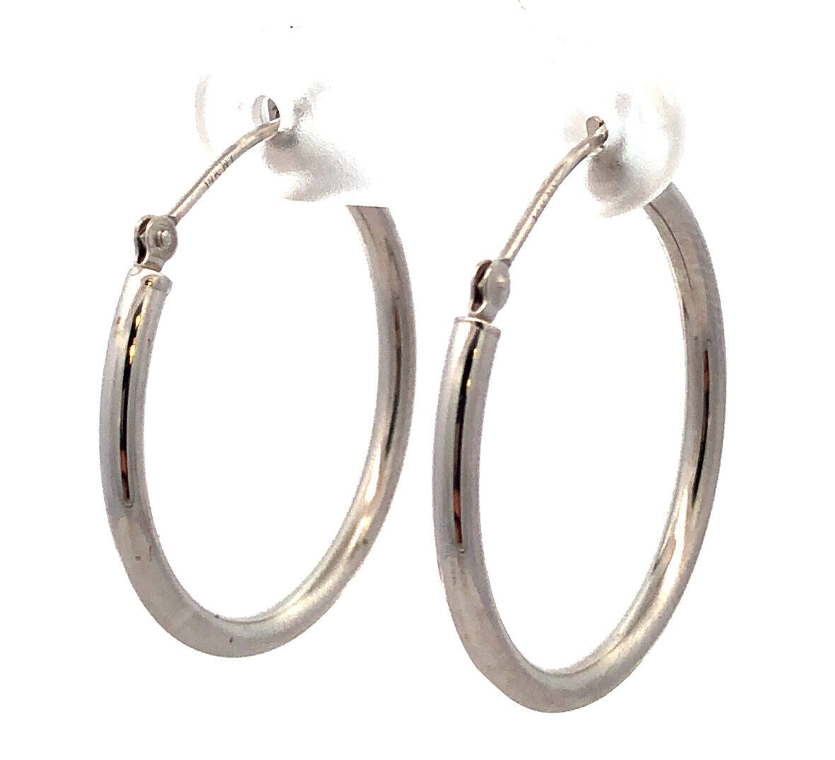 Designer NY 14K White Gold Simple Round Snap Back Hoop Earrings