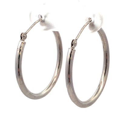 Designer NY 14K White Gold Simple Round Snap Back Hoop Earrings