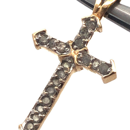 10K Yellow Gold Designer LJ Round Diamond Pave Cross Pendant