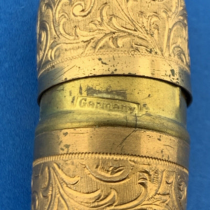 Antique German Germany Guilloche Floral Scroll Gold Tone Pendant Sewing Kit