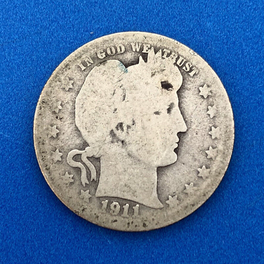 1911 D Silver Barber Quarter Better Key Date Denver Coin Rare Scarce