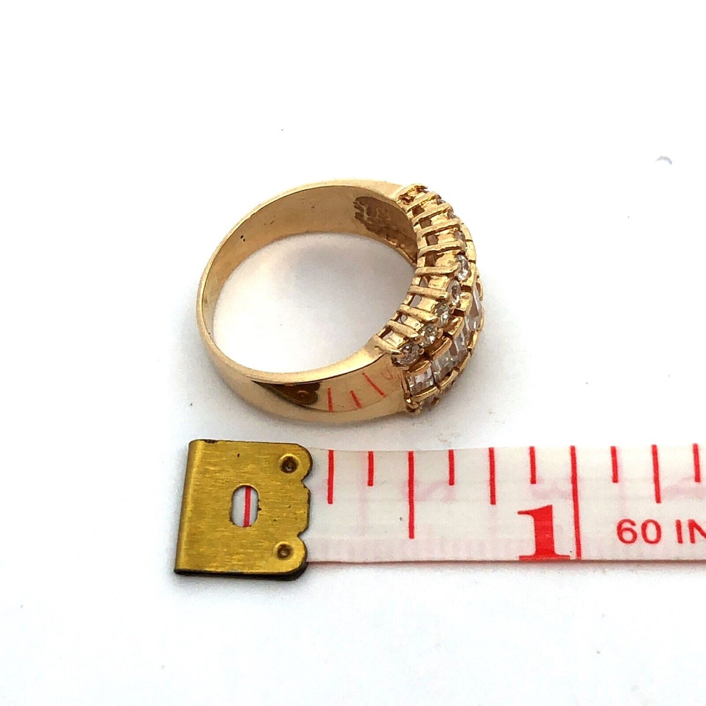 Designer 14K Yellow Gold Baguette Cubic Zirconia Statement Cigar Band Ring