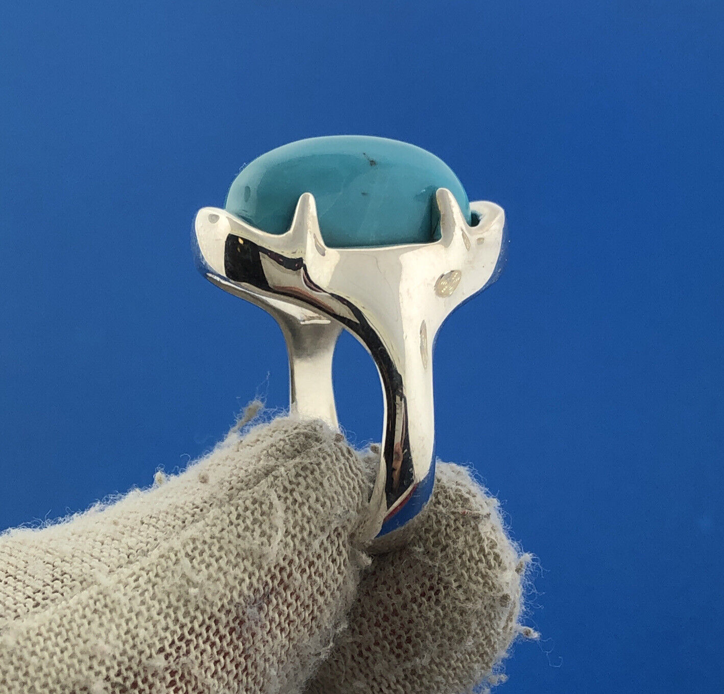 Designer Milor Italy 950 Silver Turquoise Statement Dome Ring