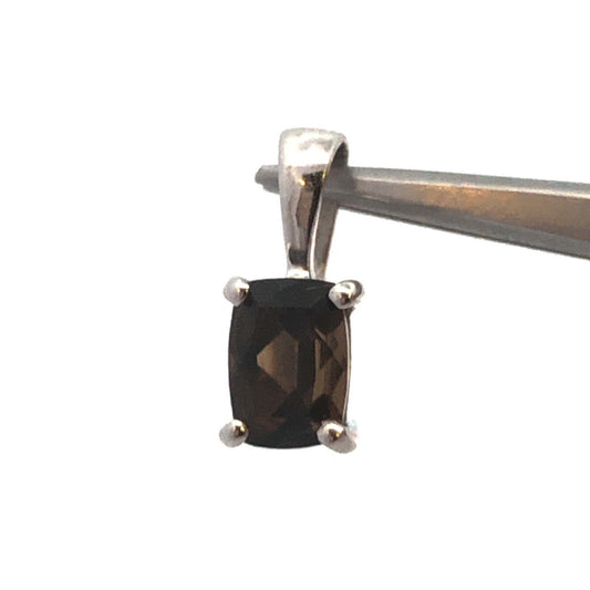 Designer TGGC 925 Sterling Silver Rectangle Smoky Quartz Solitaire Pendant