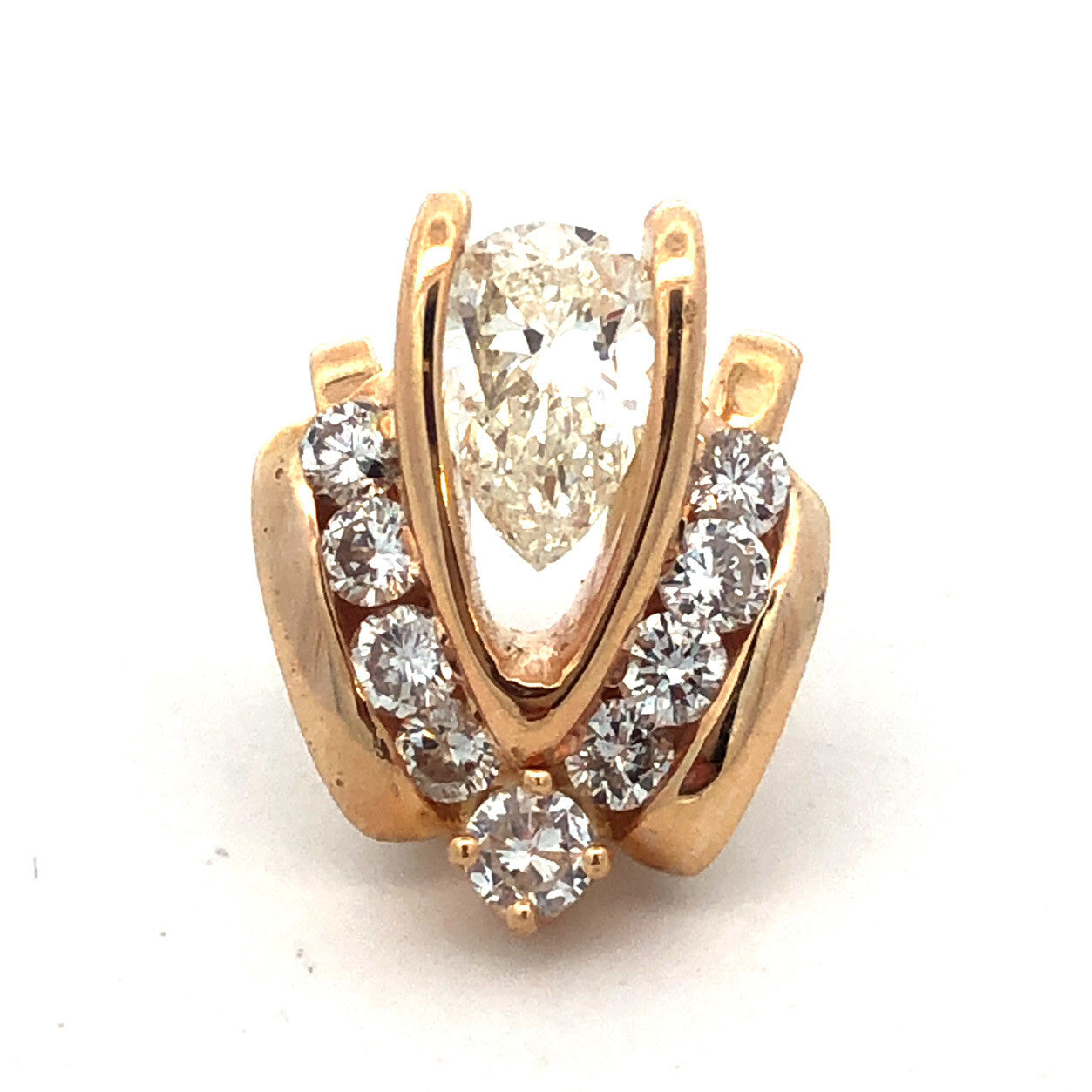 Designer 14K Yellow Gold Pear Diamond Round Diamond Accented Statement Pendant