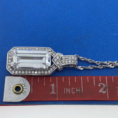 Designer Sterling Silver Diamonique Cubic Zirconia Statement Pendant Necklace