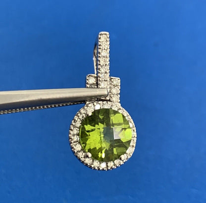 Designer 14K White Gold Peridot Diamond Accented Drop Dangle Pendant