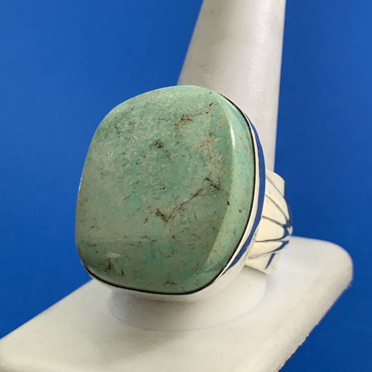 Rita Dawes Navajo 925 Sterling Silver Royston Green Turquoise Statement Ring