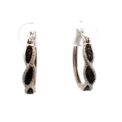 Designer 925 Sterling Silver Black Diamond Round Hoop Earrings